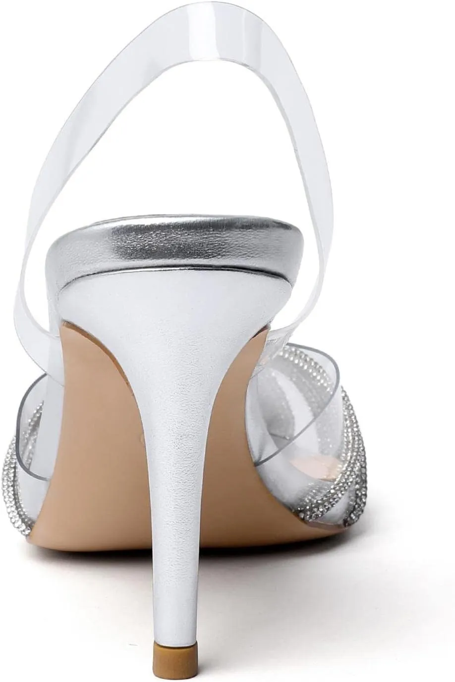 Vertundy Women's Mid heel Mule Sandals Pointed Toe Rhinestones Heels Clear PVC Stiletto Slide Slipper Crystal Slip-on Strappy Pumps Dress mules