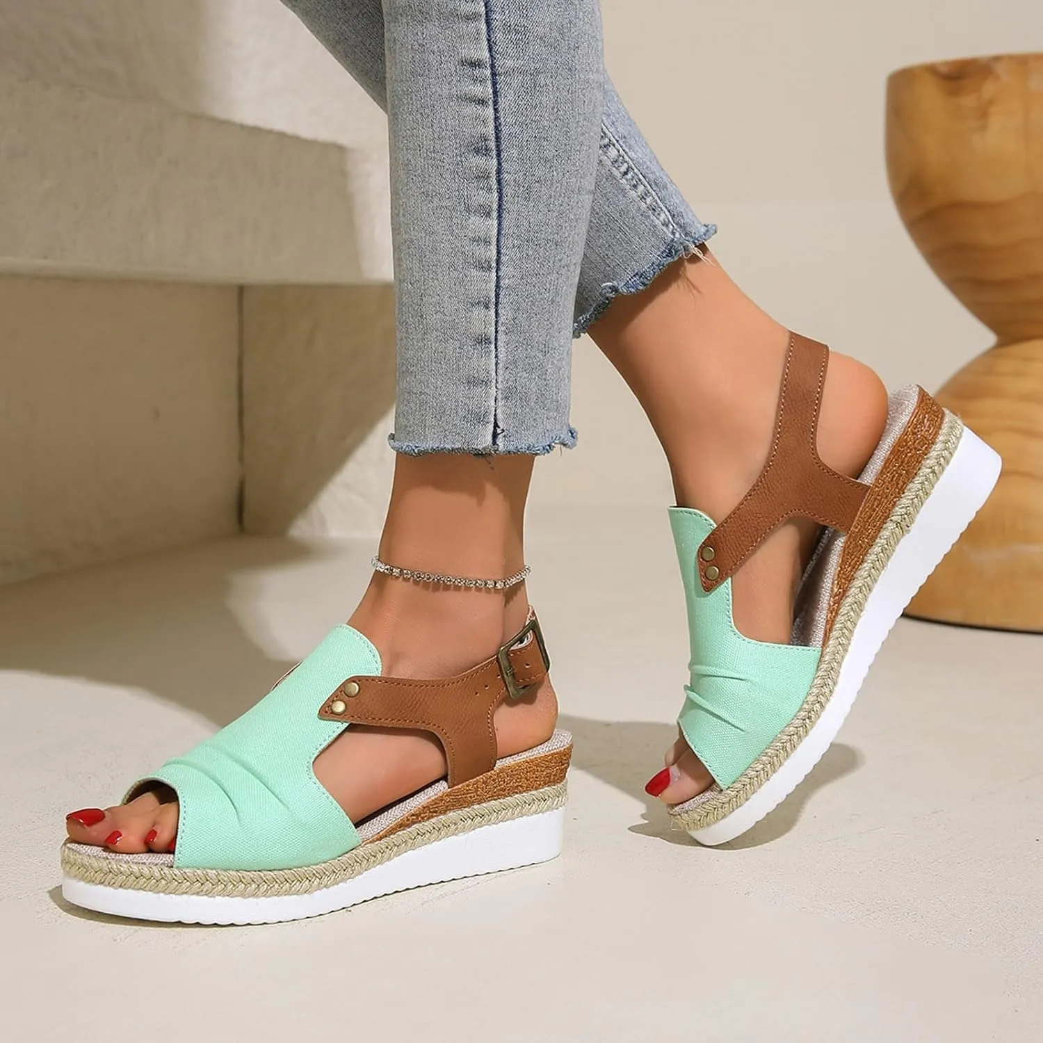 Wedge Sandals for Women Comfortable Summer Platform Casual Dress Women Sandal Elastic Ankle Strap Wedges Sandals
