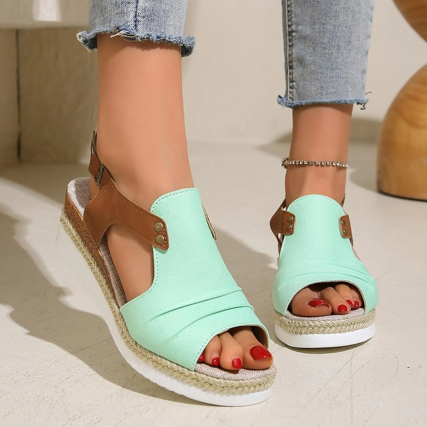 Wedge Sandals for Women Comfortable Summer Platform Casual Dress Women Sandal Elastic Ankle Strap Wedges Sandals