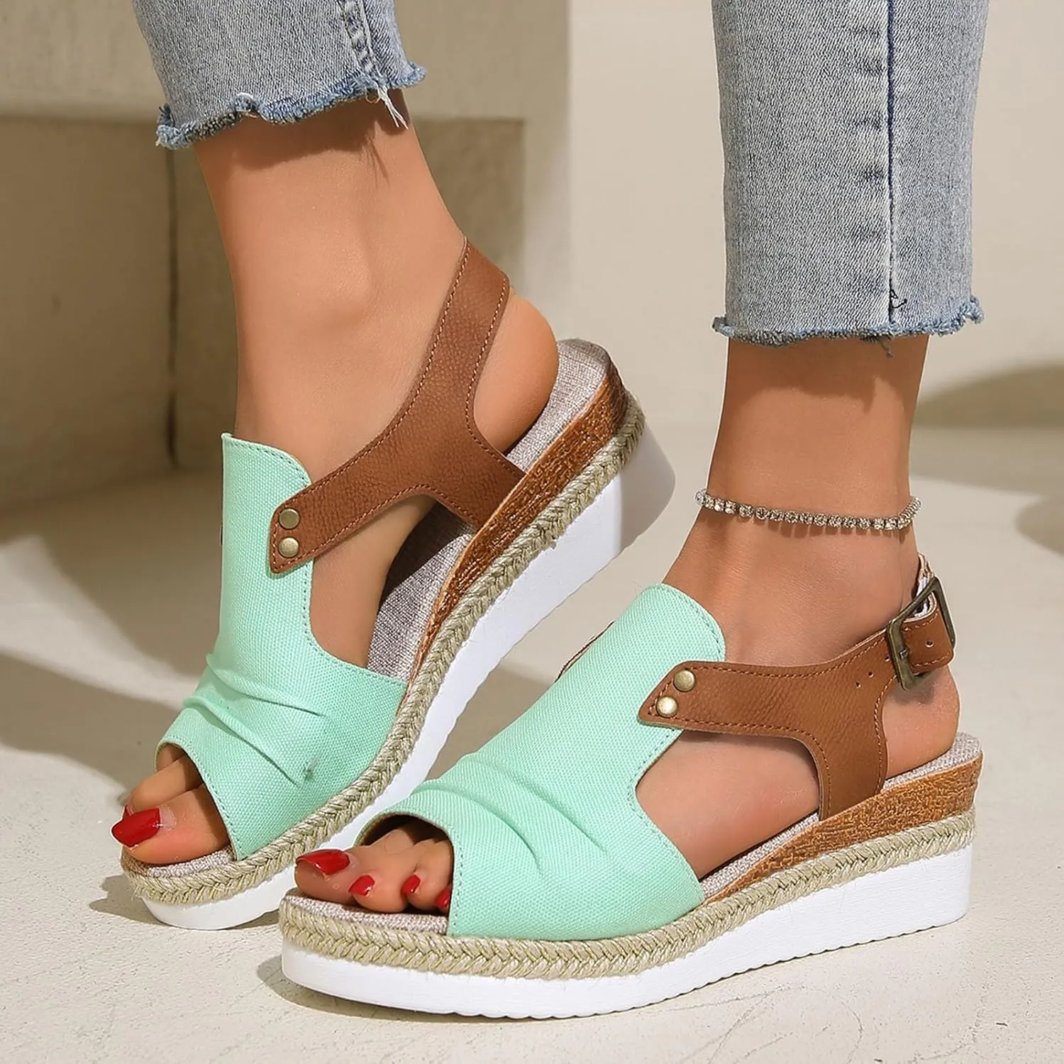 Wedge Sandals for Women Comfortable Summer Platform Casual Dress Women Sandal Elastic Ankle Strap Wedges Sandals
