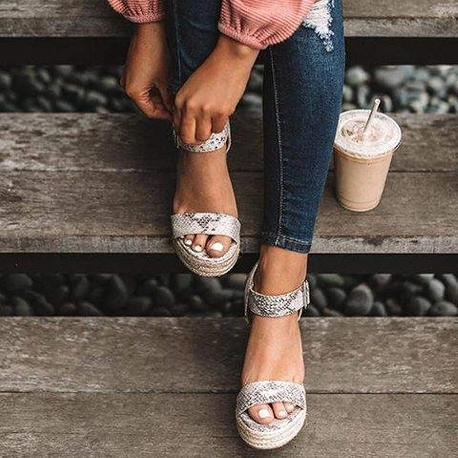 Wedge Sandals for Women Double Buckle Strap Peep Toe Platform Heels with Cushioned Footbed for Wedding Guest Outfits Orthopedic Sandal Beach Dressy Flip Flops for Wide Toe 2025 Spring
