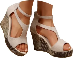 Wedge Sandals For Women Platform Wedges Heels,Women's Orthopedic High Heels Womens Dress Sexy Open Toe Summer Back Zipper Comfortable Shoes Bohe Comfy Walking Arch support Sandal for Daily Wear