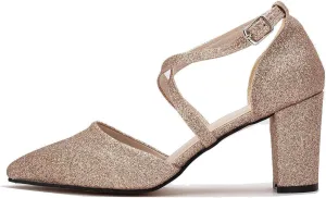 Women Chunky Block High Heel Mary Jane Pumps Shoes Criss-Cross Ankle Strap Closed Pointed Toe Cut-Out Dress Sandals Velvet Glitter Mary Jane Heels Buckle Office Party Dance Shoes 4-11 M US