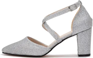 Women Chunky Block High Heel Mary Jane Pumps Shoes Criss-Cross Ankle Strap Closed Pointed Toe Cut-Out Dress Sandals Velvet Glitter Mary Jane Heels Buckle Office Party Dance Shoes 4-11 M US