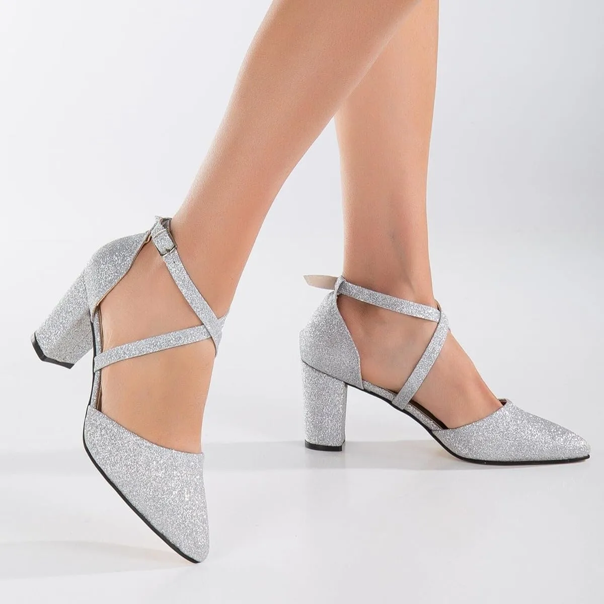 Women Chunky Block High Heel Mary Jane Pumps Shoes Criss-Cross Ankle Strap Closed Pointed Toe Cut-Out Dress Sandals Velvet Glitter Mary Jane Heels Buckle Office Party Dance Shoes 4-11 M US