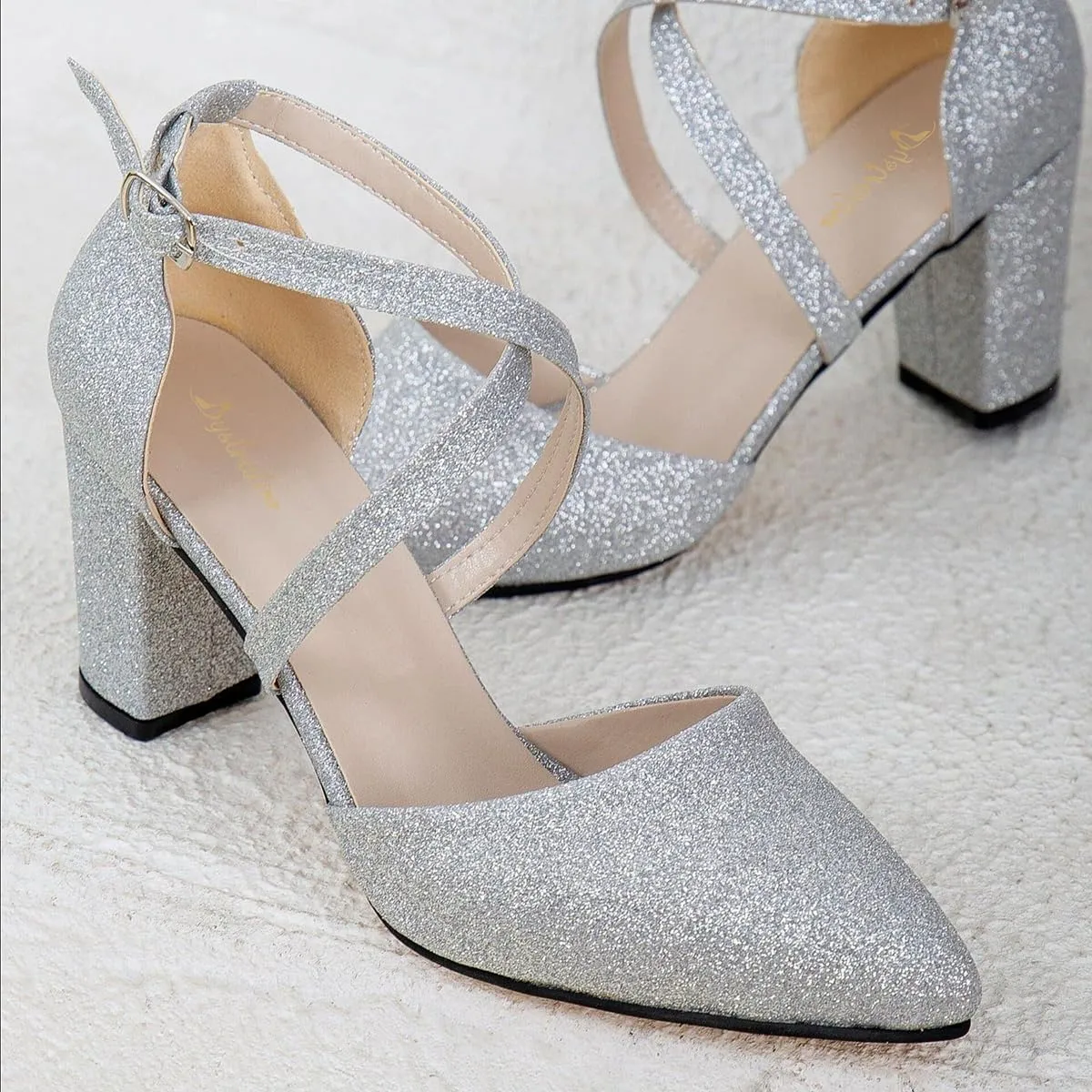 Women Chunky Block High Heel Mary Jane Pumps Shoes Criss-Cross Ankle Strap Closed Pointed Toe Cut-Out Dress Sandals Velvet Glitter Mary Jane Heels Buckle Office Party Dance Shoes 4-11 M US