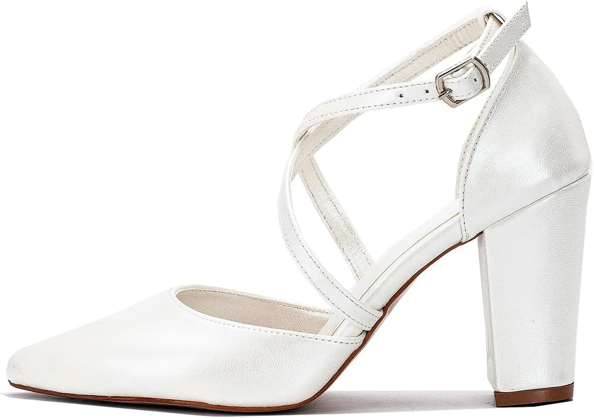 Women Chunky Block High Heel Mary Jane Pumps Shoes Criss-Cross Ankle Strap Closed Pointed Toe Cut-Out Dress Sandals Velvet Glitter Mary Jane Heels Buckle Office Party Dance Shoes 4-11 M US