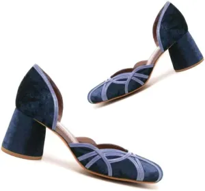 Women Chunky Heel Round Toe Pumps Velvet Cut Out Sandal Heels Closed Round Toe 3 inch Block Heel Pump Shoes Two Tone Strappy Fashion Retro Wedding Party Dress Heels Comfy 4-11 M US