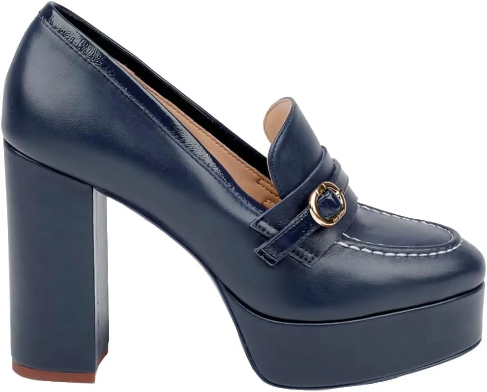 Women Chunky High Heel Platform Loafers Closed Round Toe Heels Loafers Buckle Matte 4 inch Block Heel Penny Loafers Pumps Platform Slip On Dress Heels Office Retro Chic Size 4-11 M US