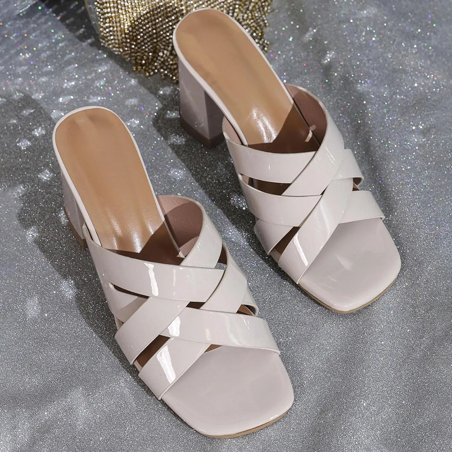 Women Heeled Sandal Chunky Block Strappy Sandals Square Open Toe Comfort Dressy Heels Criss Cross Band Sandales Femmes