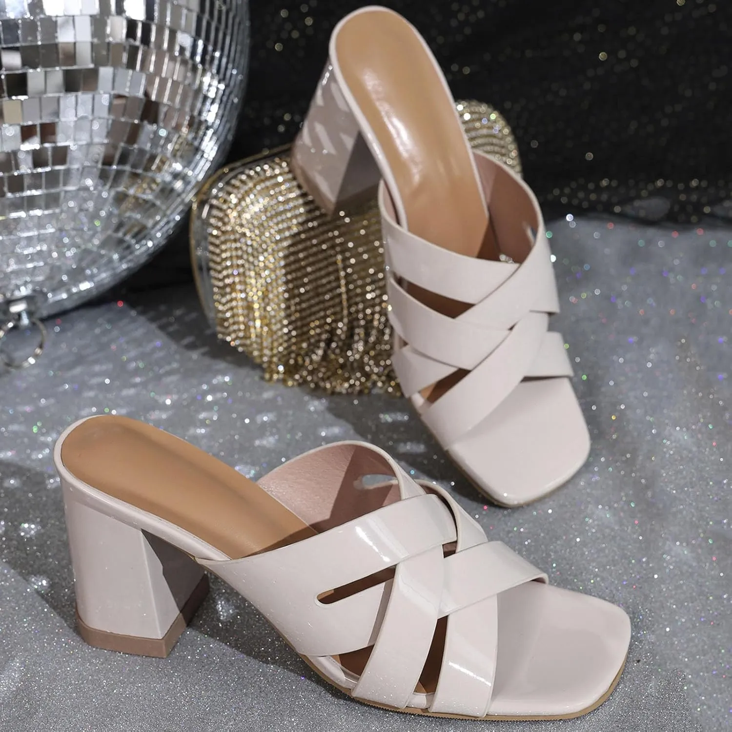 Women Heeled Sandal Chunky Block Strappy Sandals Square Open Toe Comfort Dressy Heels Criss Cross Band Sandales Femmes