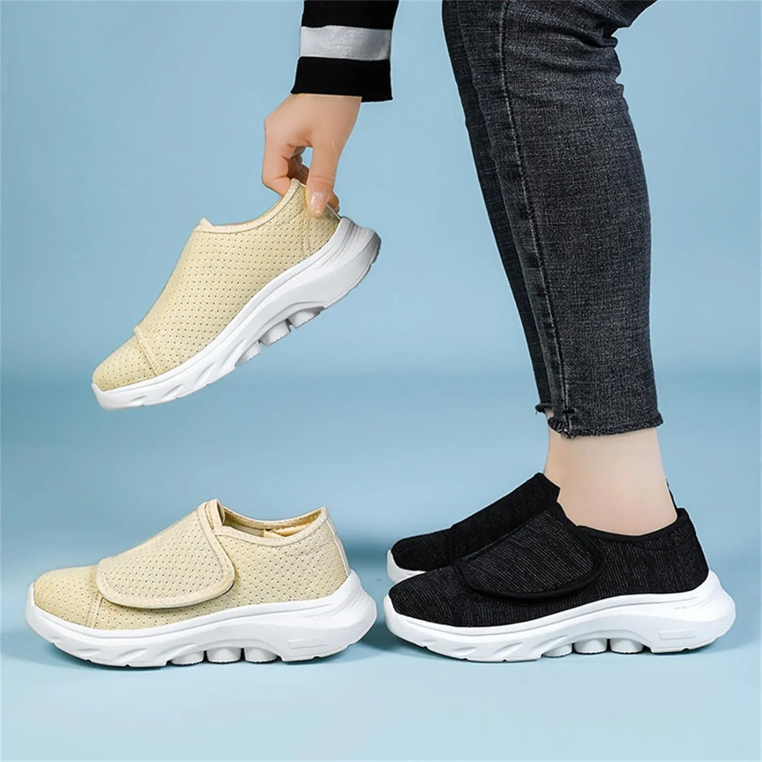 Women Sneaker Wide Width Comfort Walking Loafers Slip On Shoes Flat Feet Adjustable Lightweight Breathable Shoes