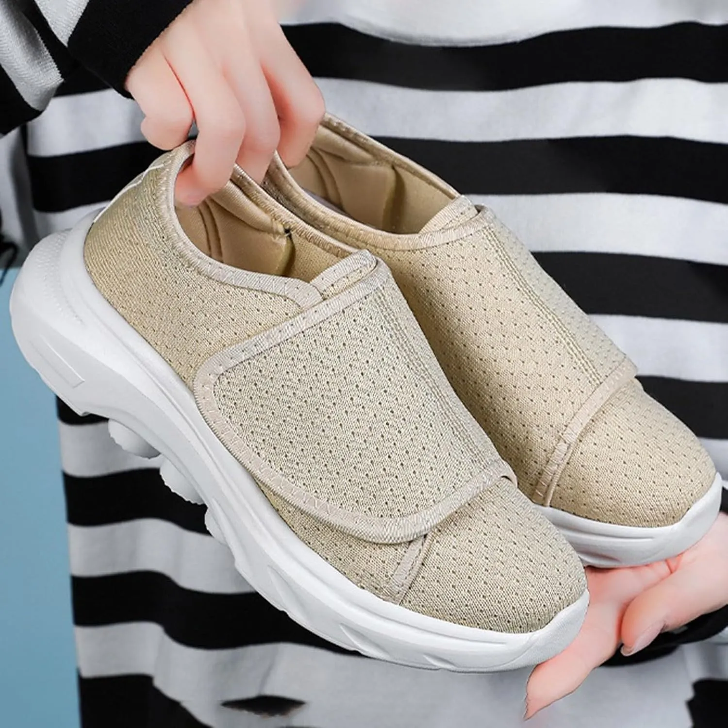 Women Sneaker Wide Width Comfort Walking Loafers Slip On Shoes Flat Feet Adjustable Lightweight Breathable Shoes