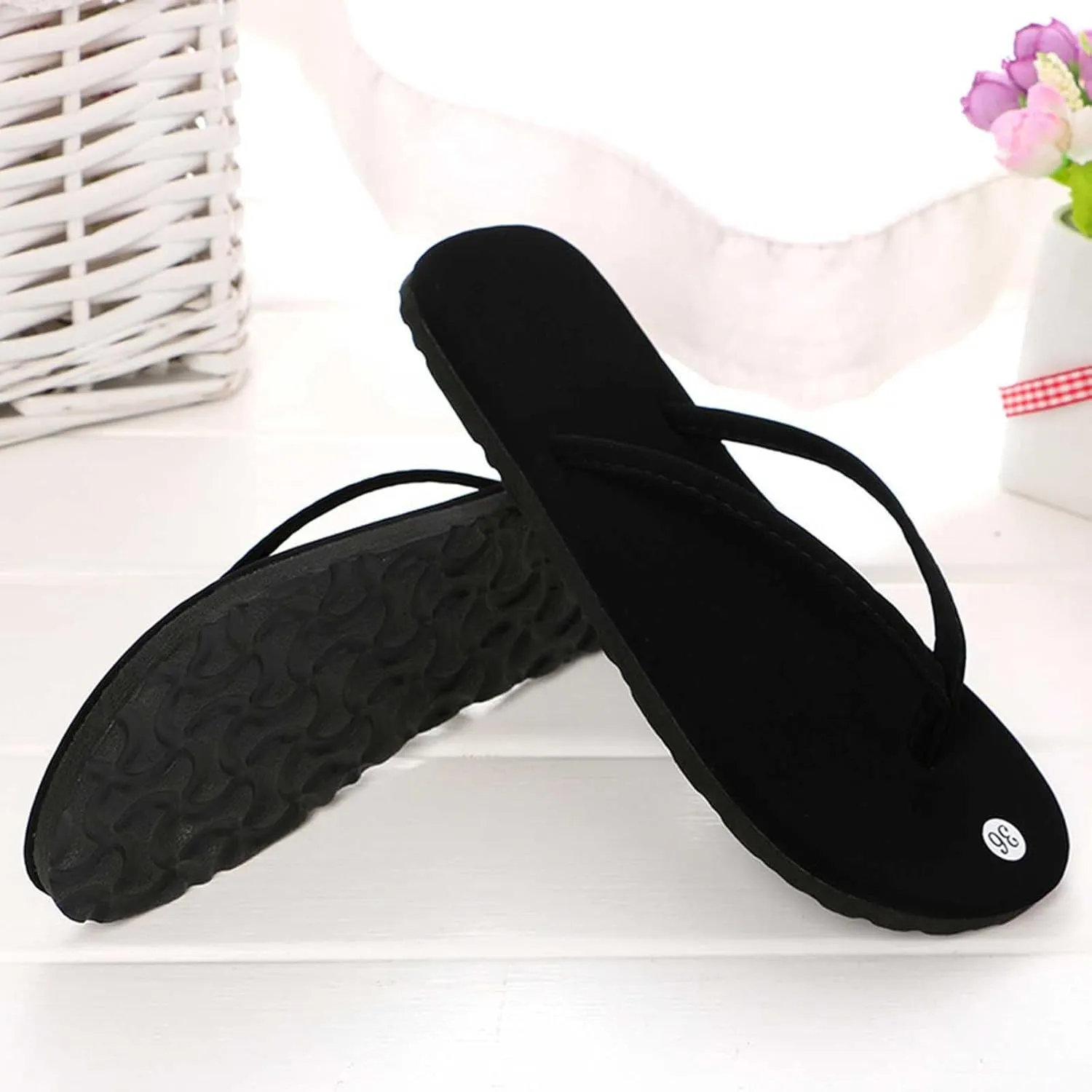 Women Summer Flat Flip-flops Sole Anti Slip Clip Toe Beach Sandals Lightweight Outdoor Casual Herringbone Slippers