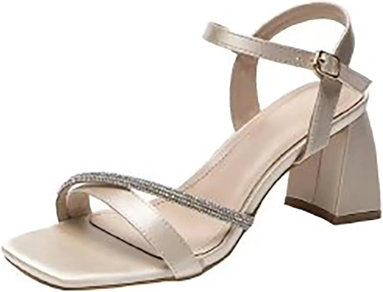 Women's Block Chunky Heel Sandals Square Open Toe Heels Glitter Wedding Sandals Ankle Strap Prom Dress Shoes