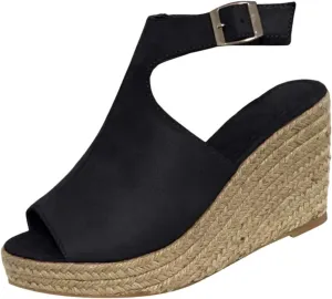 Womens Brooklyn Ankle Strap Wedges Sandal Peep Toe Slingback Platform Espadrilles Wedge Sandals High Heels Sandals Casual Summer Dress Shoes