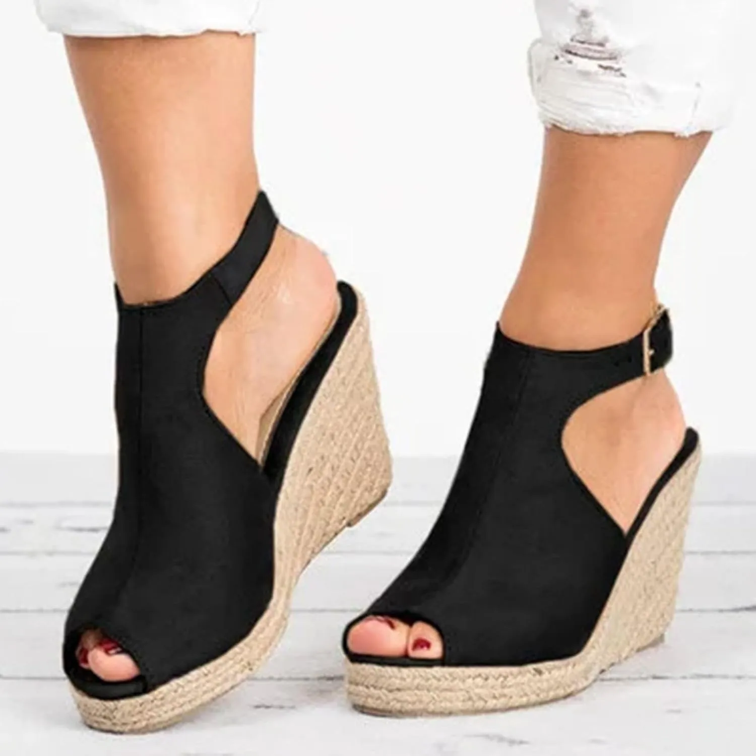 Womens Brooklyn Ankle Strap Wedges Sandal Peep Toe Slingback Platform Espadrilles Wedge Sandals High Heels Sandals Casual Summer Dress Shoes