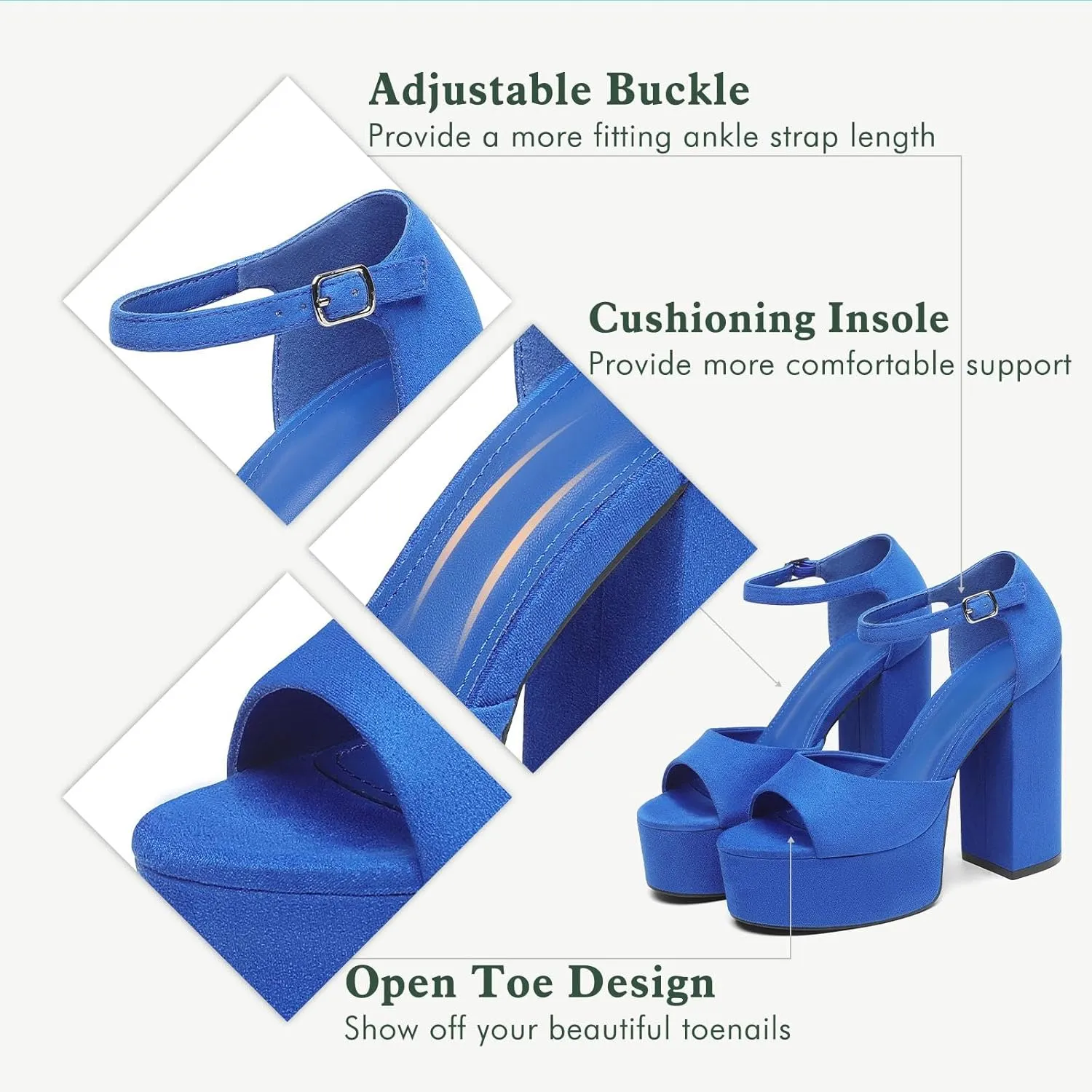 Women's Chunky Platform Heels Ankle Strap Heeled Sandals Open Toe Sexy Pumps for Wedding Party