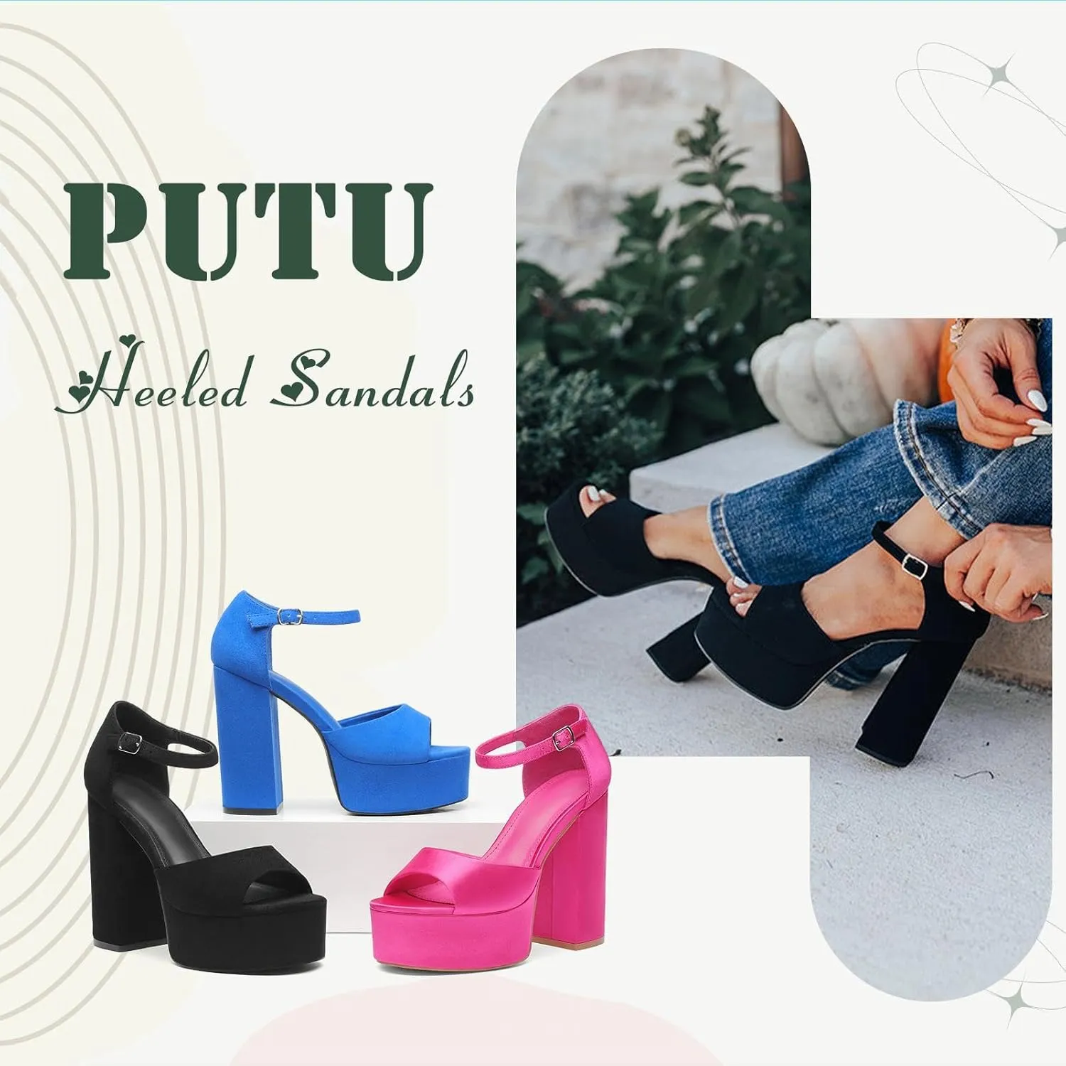 Women's Chunky Platform Heels Ankle Strap Heeled Sandals Open Toe Sexy Pumps for Wedding Party