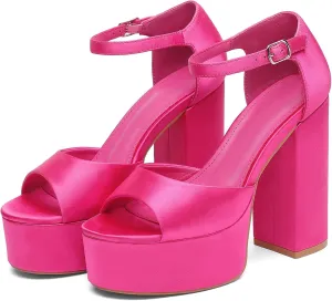 Women's Chunky Platform Heels Ankle Strap Heeled Sandals Open Toe Sexy Pumps for Wedding Party