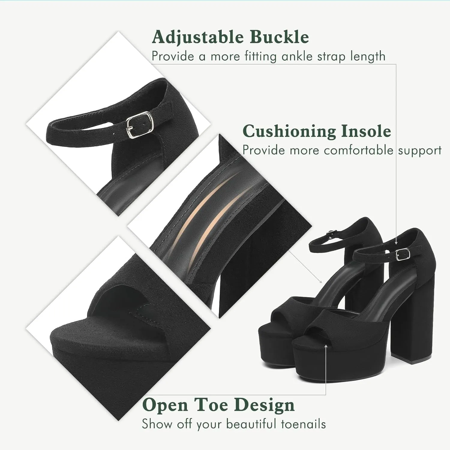 Women's Chunky Platform Heels Ankle Strap Heeled Sandals Open Toe Sexy Pumps for Wedding Party