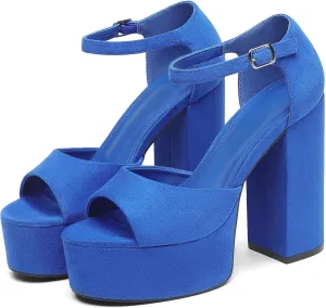 Women's Chunky Platform Heels Ankle Strap Heeled Sandals Open Toe Sexy Pumps for Wedding Party