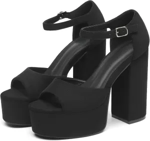 Women's Chunky Platform Heels Ankle Strap Heeled Sandals Open Toe Sexy Pumps for Wedding Party