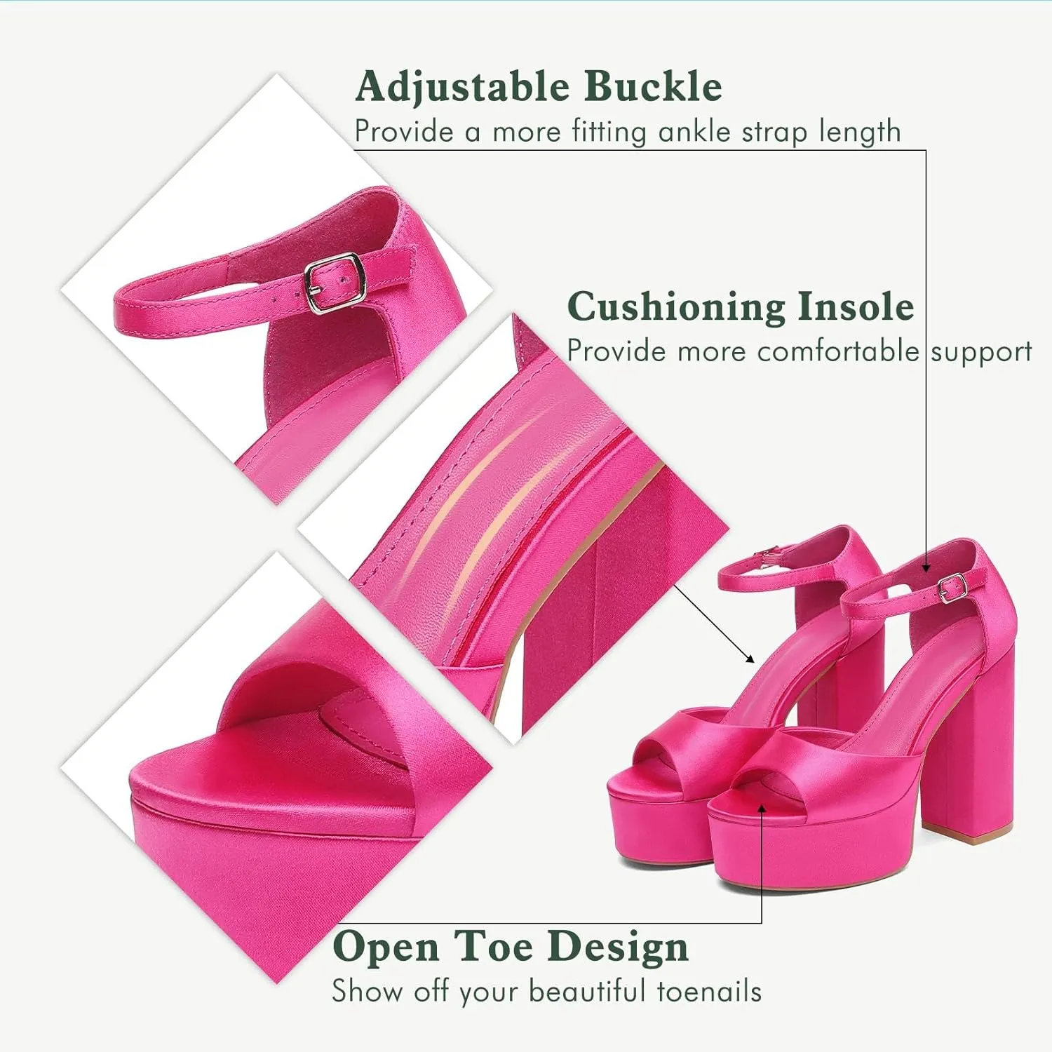 Women's Chunky Platform Heels Ankle Strap Heeled Sandals Open Toe Sexy Pumps for Wedding Party