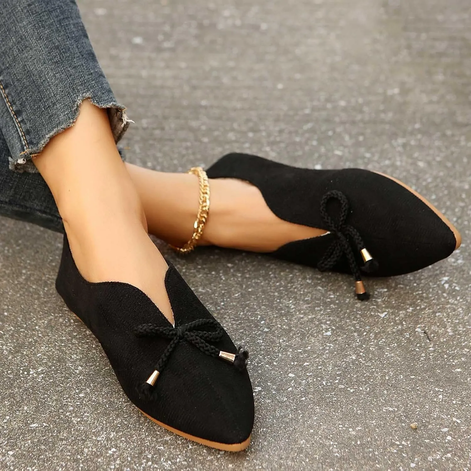 Women's Close Toe Cusp Sandal Drawstring Solid Trendy Pump Shoe Casual Slip on Summer Spring Comfy Flat