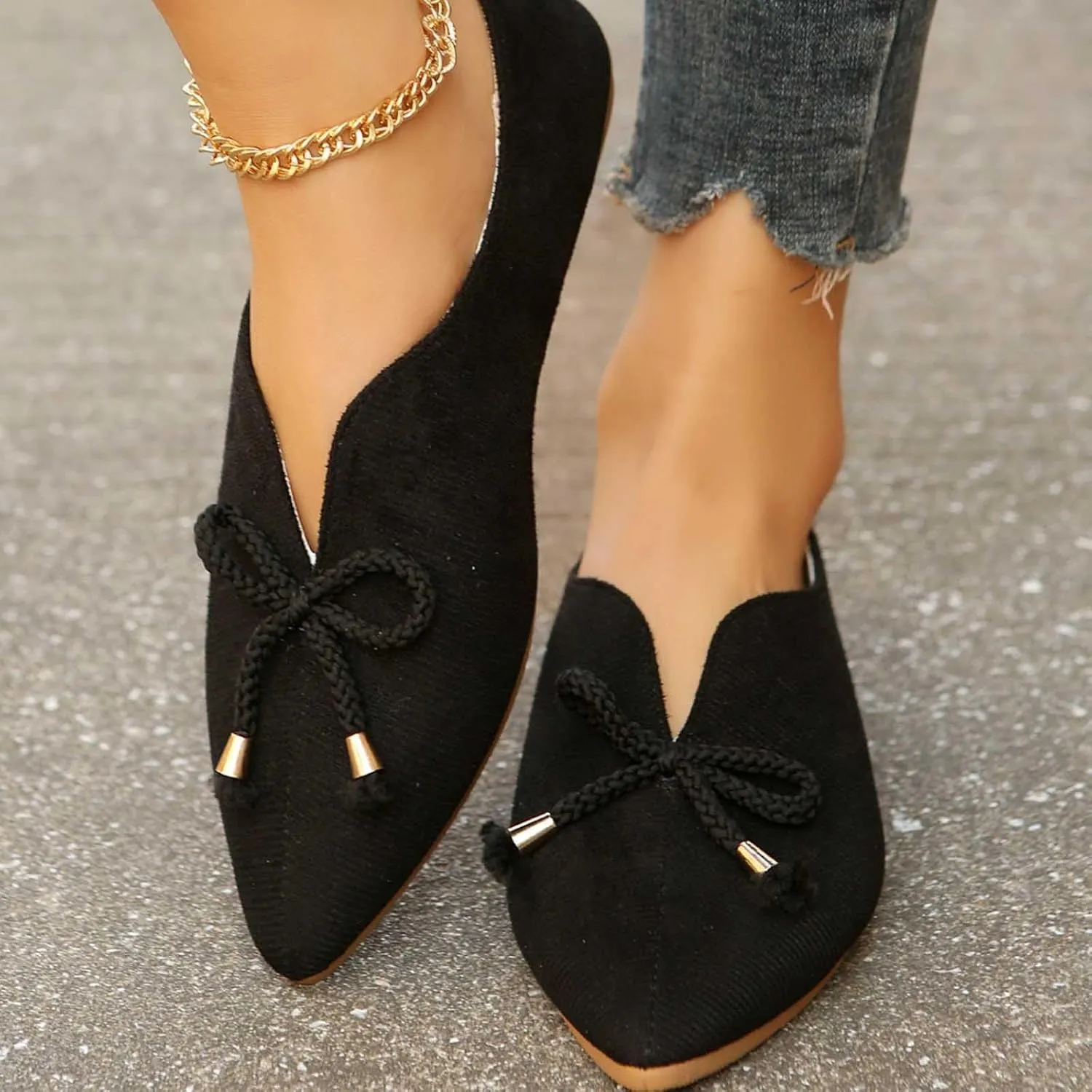 Women's Close Toe Cusp Sandal Drawstring Solid Trendy Pump Shoe Casual Slip on Summer Spring Comfy Flat