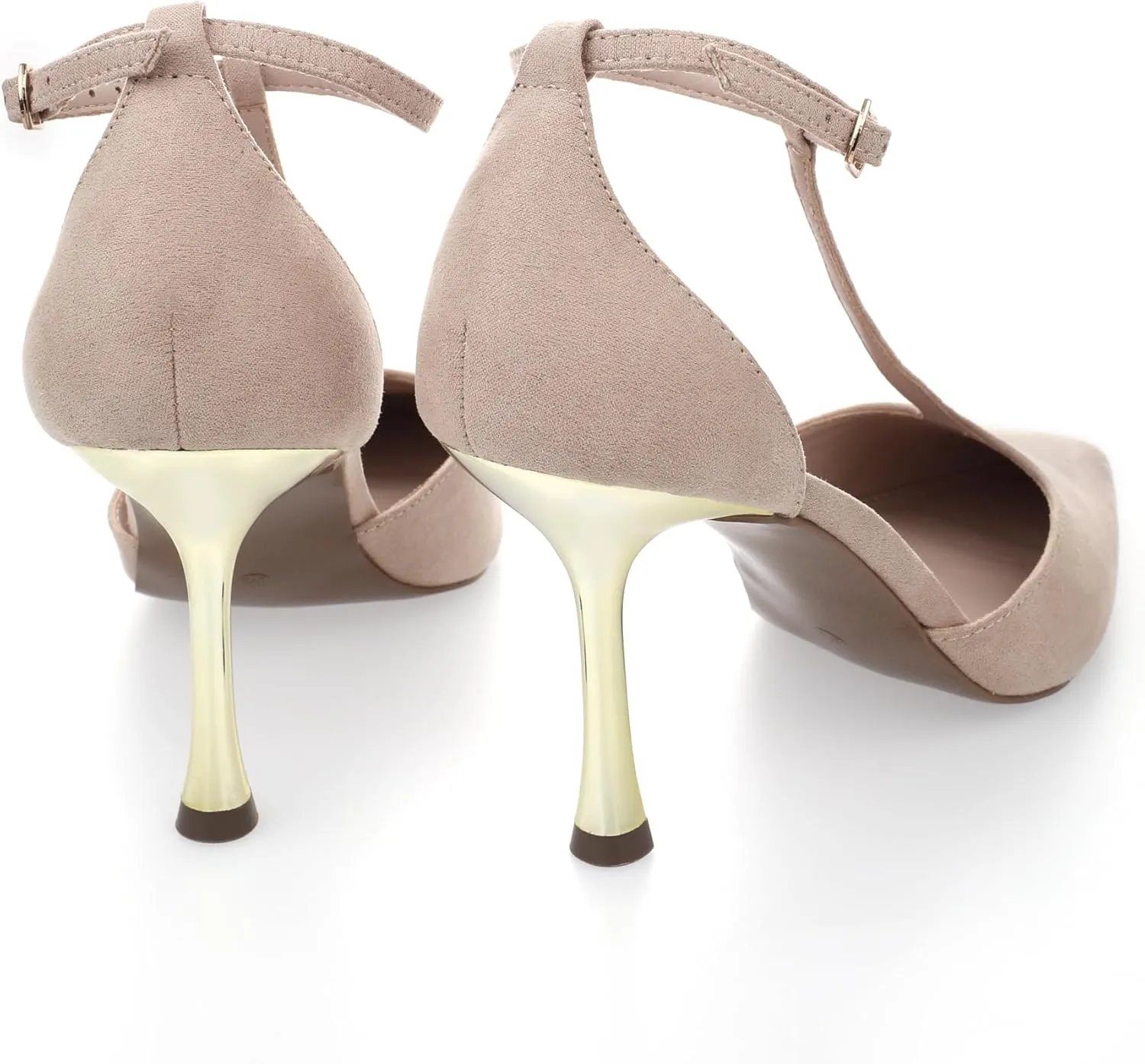 Womens Closed Toe High Heels Stiletto Pointed Pumps Prom Party Office Dress Shoes with T Strap Ankle Strap Shiny Heel