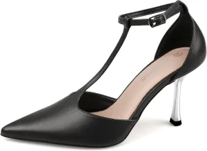 Womens Closed Toe High Heels Stiletto Pointed Pumps Prom Party Office Dress Shoes with T Strap Ankle Strap Shiny Heel