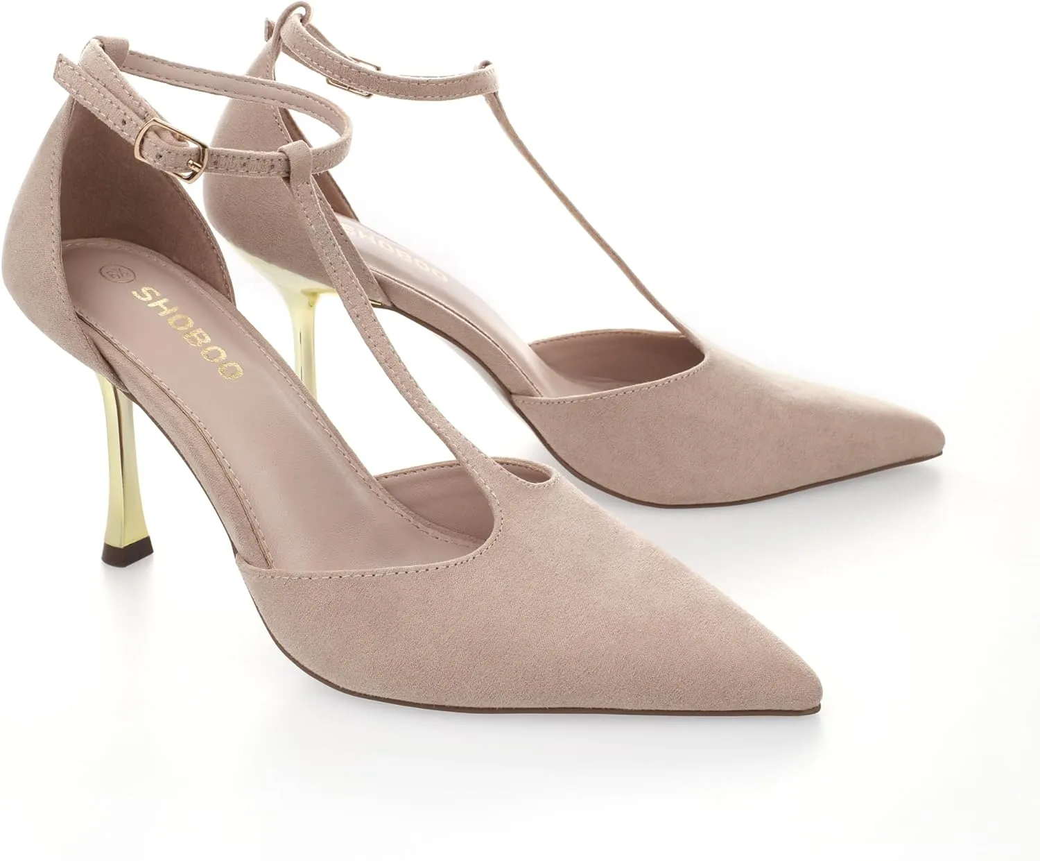 Womens Closed Toe High Heels Stiletto Pointed Pumps Prom Party Office Dress Shoes with T Strap Ankle Strap Shiny Heel