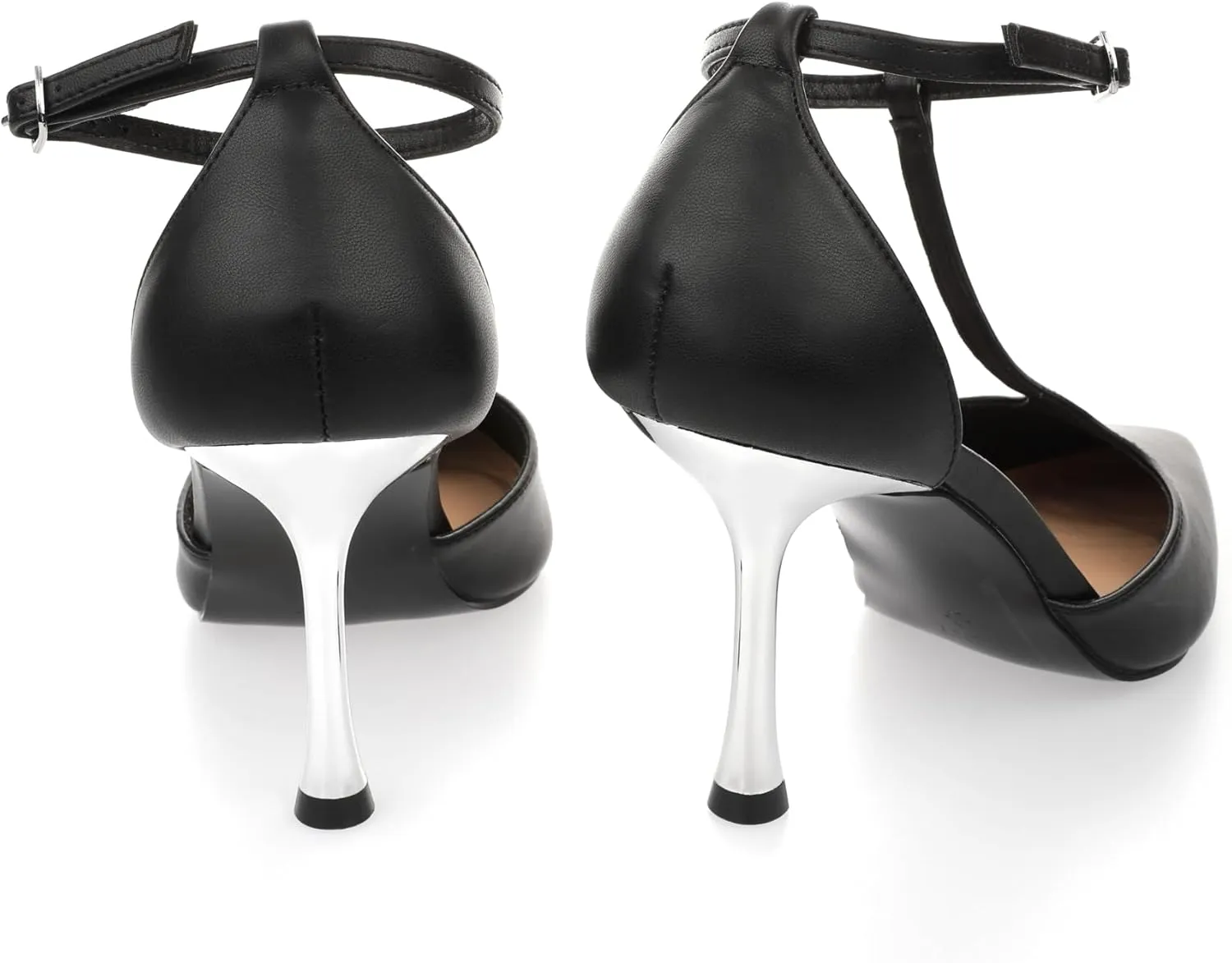 Womens Closed Toe High Heels Stiletto Pointed Pumps Prom Party Office Dress Shoes with T Strap Ankle Strap Shiny Heel