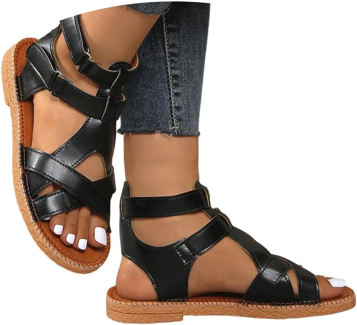 Women's Comfortable Casual Sandals Open Toe Flat Heel Slip On Summer Beach Walking Shoes for Outdoor Vacation
