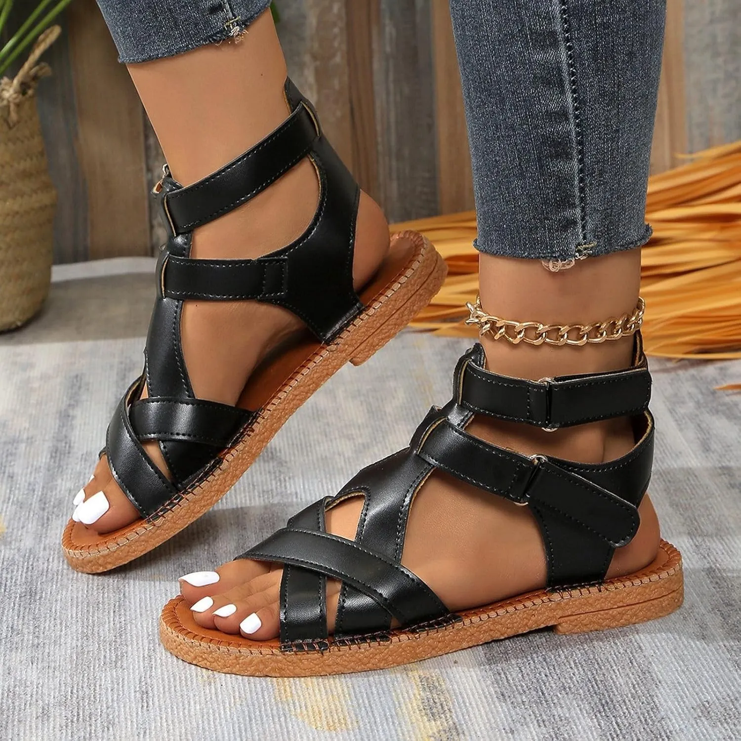 Women's Comfortable Casual Sandals Open Toe Flat Heel Slip On Summer Beach Walking Shoes for Outdoor Vacation