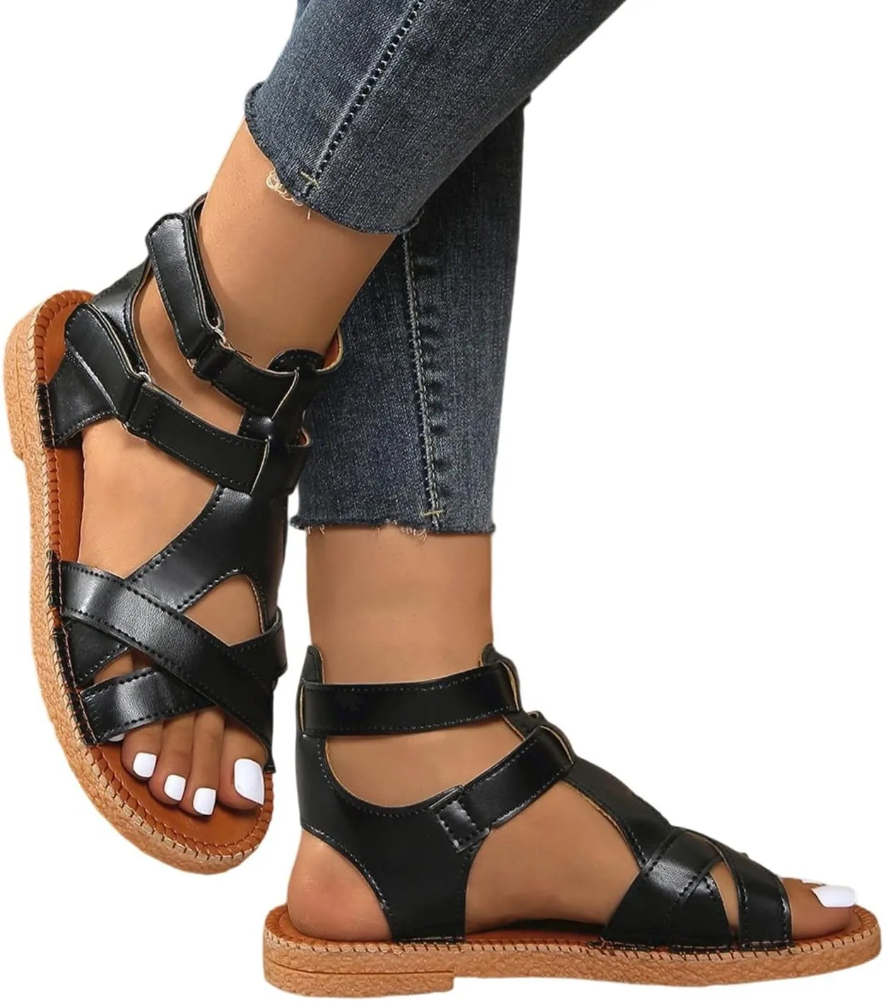Women's Comfortable Casual Sandals Open Toe Flat Heel Slip On Summer Beach Walking Shoes for Outdoor Vacation