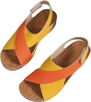 Women's Cross Thick Strappy Sandals Colorblock Hook and Loop Shoe Rubber Sole Summer Spring Sandal Casual Shoes