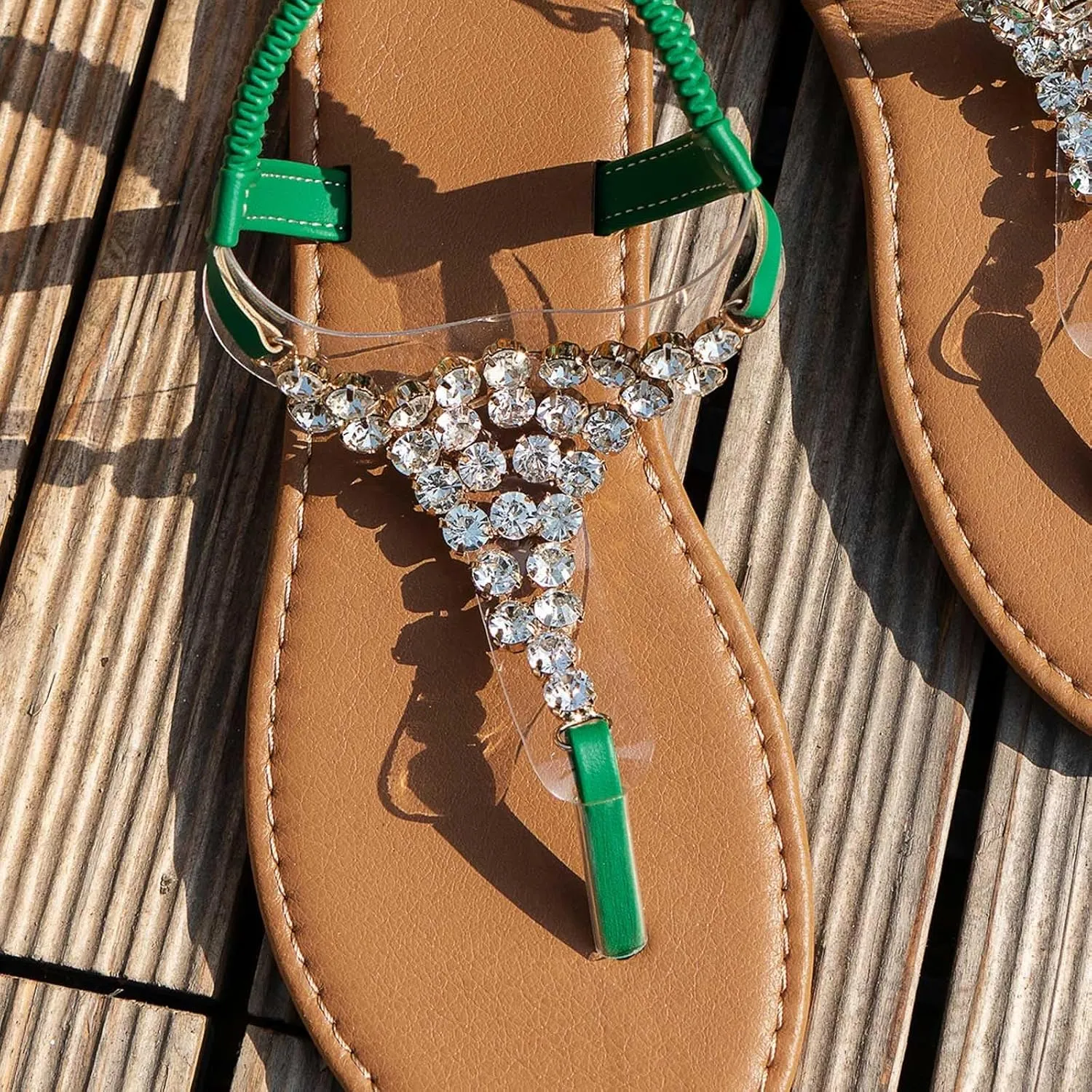 Women's Flat Bottom Toe Hollow Out Rhinestone Beach Flip Flops Fashion Sandals New Leather Wedged Sandal Women