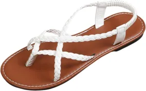 Womens Flat Sandals Braided Strappy Gladiator Thong Sandals Casual Elastic Strap Flip Flops Slingback Beach Sandals