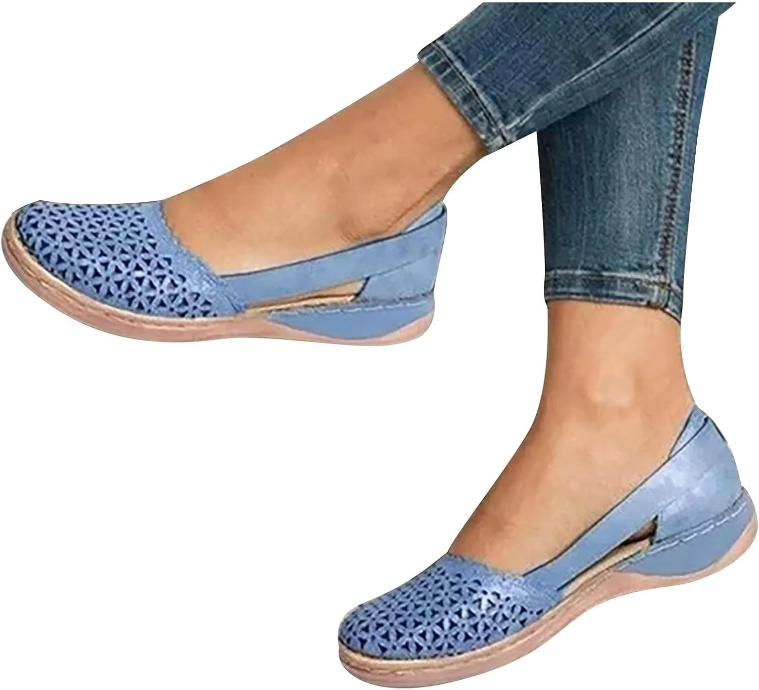 Womens Fusaro Shoes Leather Baotou Hollow Wedge Sandals Round Toe Platform Loafers Fashion Closed Toe Flat Sandal Lightweight Flat Sole Walking Shoes