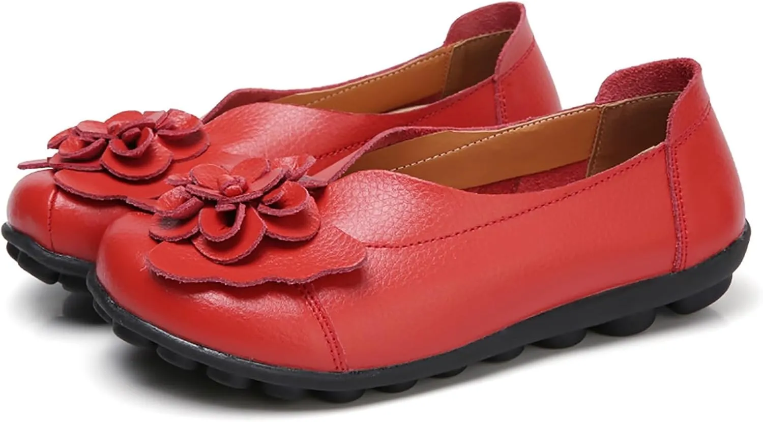 Womens Genuine Leather Loafers Wide Width Slip on Casual Round Toe Moccasins Driving Flats Lightweight Mom Nurse Walking Shoes