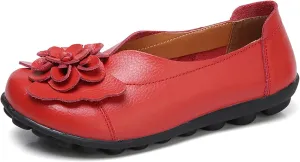 Womens Genuine Leather Loafers Wide Width Slip on Casual Round Toe Moccasins Driving Flats Lightweight Mom Nurse Walking Shoes
