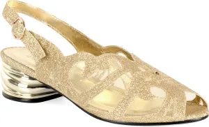 Women's Glittering Peep Toe Slingback Sandal - Mesh Upper, Chunky Low Heels, Open Toe, Back Slingback