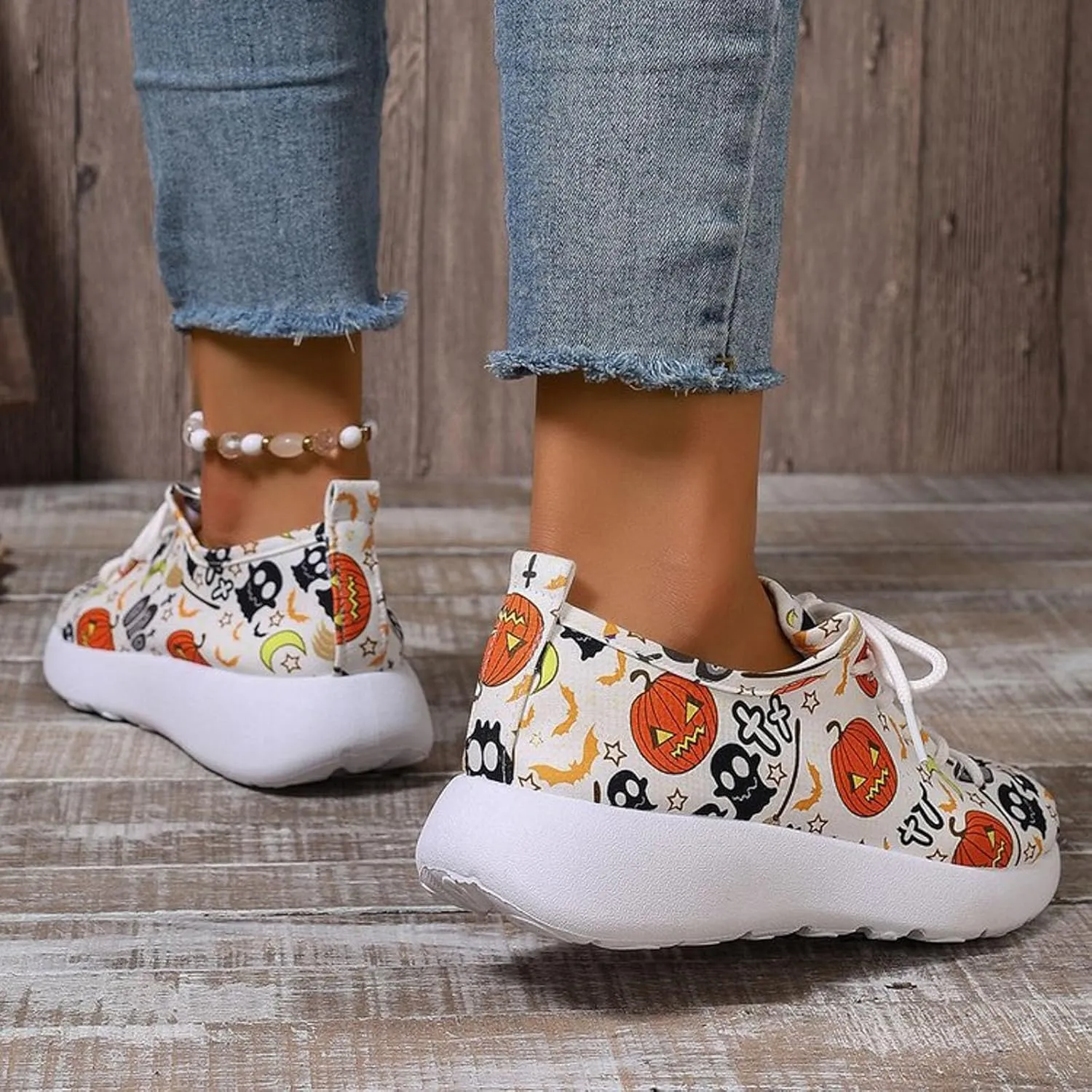 Womens Halloween Pumpkin Sneakers Print Canvas Shoes Halloween Decorations Slip On Loafers Low Top Casual Shoes Canvas Sneaekers Flat Tennis Comfortable Walking Shoes