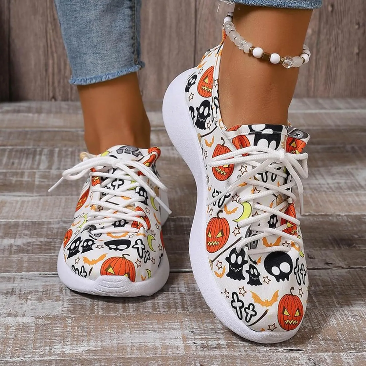 Womens Halloween Pumpkin Sneakers Print Canvas Shoes Halloween Decorations Slip On Loafers Low Top Casual Shoes Canvas Sneaekers Flat Tennis Comfortable Walking Shoes