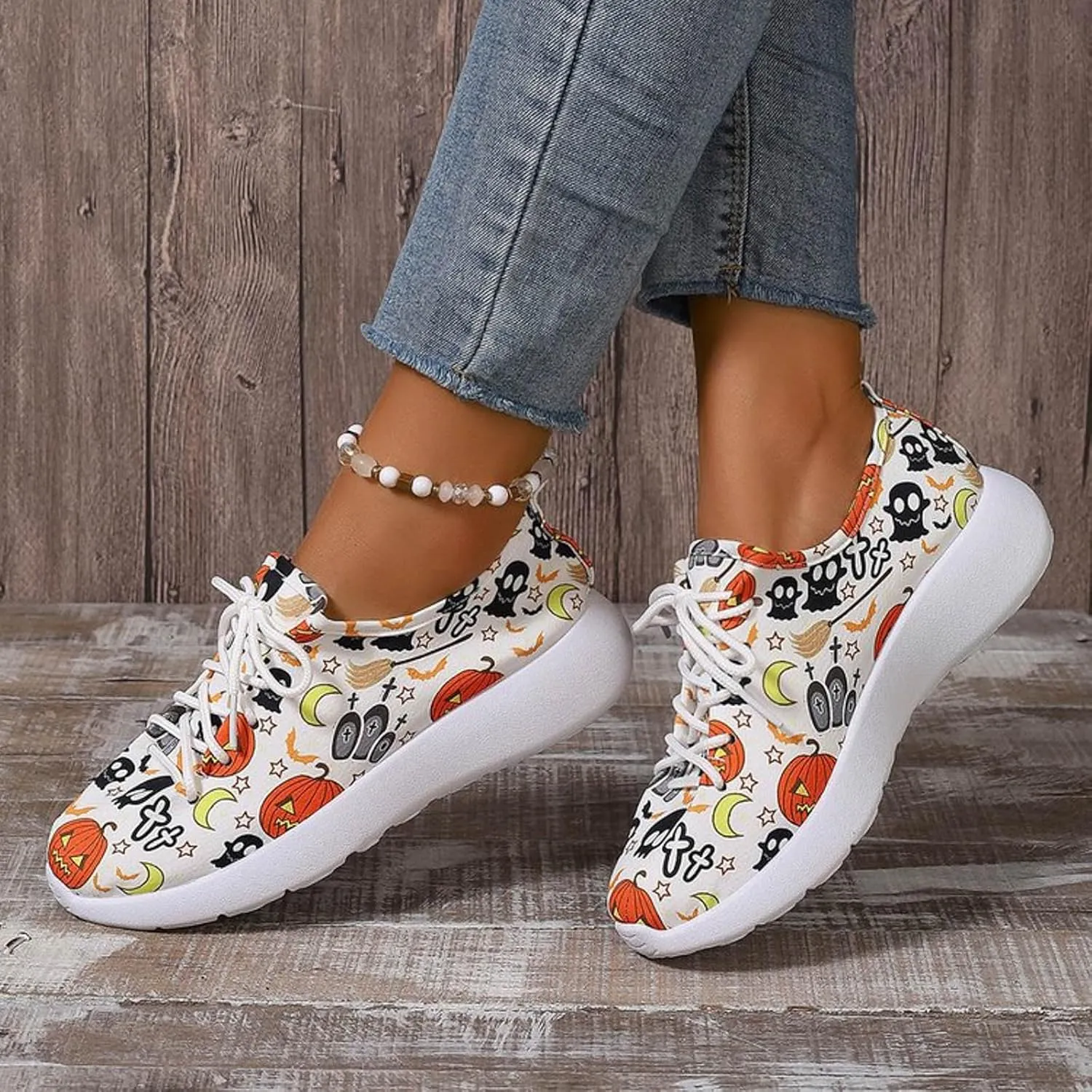 Womens Halloween Pumpkin Sneakers Print Canvas Shoes Halloween Decorations Slip On Loafers Low Top Casual Shoes Canvas Sneaekers Flat Tennis Comfortable Walking Shoes