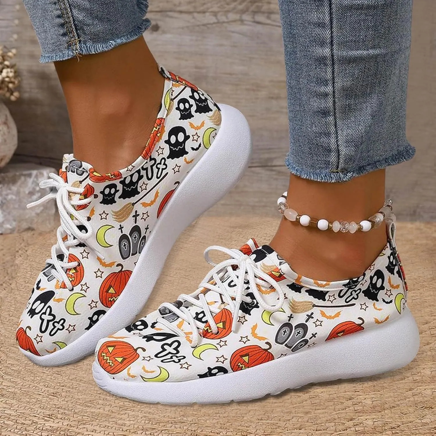 Womens Halloween Pumpkin Sneakers Print Canvas Shoes Halloween Decorations Slip On Loafers Low Top Casual Shoes Canvas Sneaekers Flat Tennis Comfortable Walking Shoes