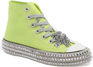 Womens High-Top Canvas Sneakers Studded Rhinestone Side Shoes Lace Up Fashion Shoes Casual Platform Ankle Boots
