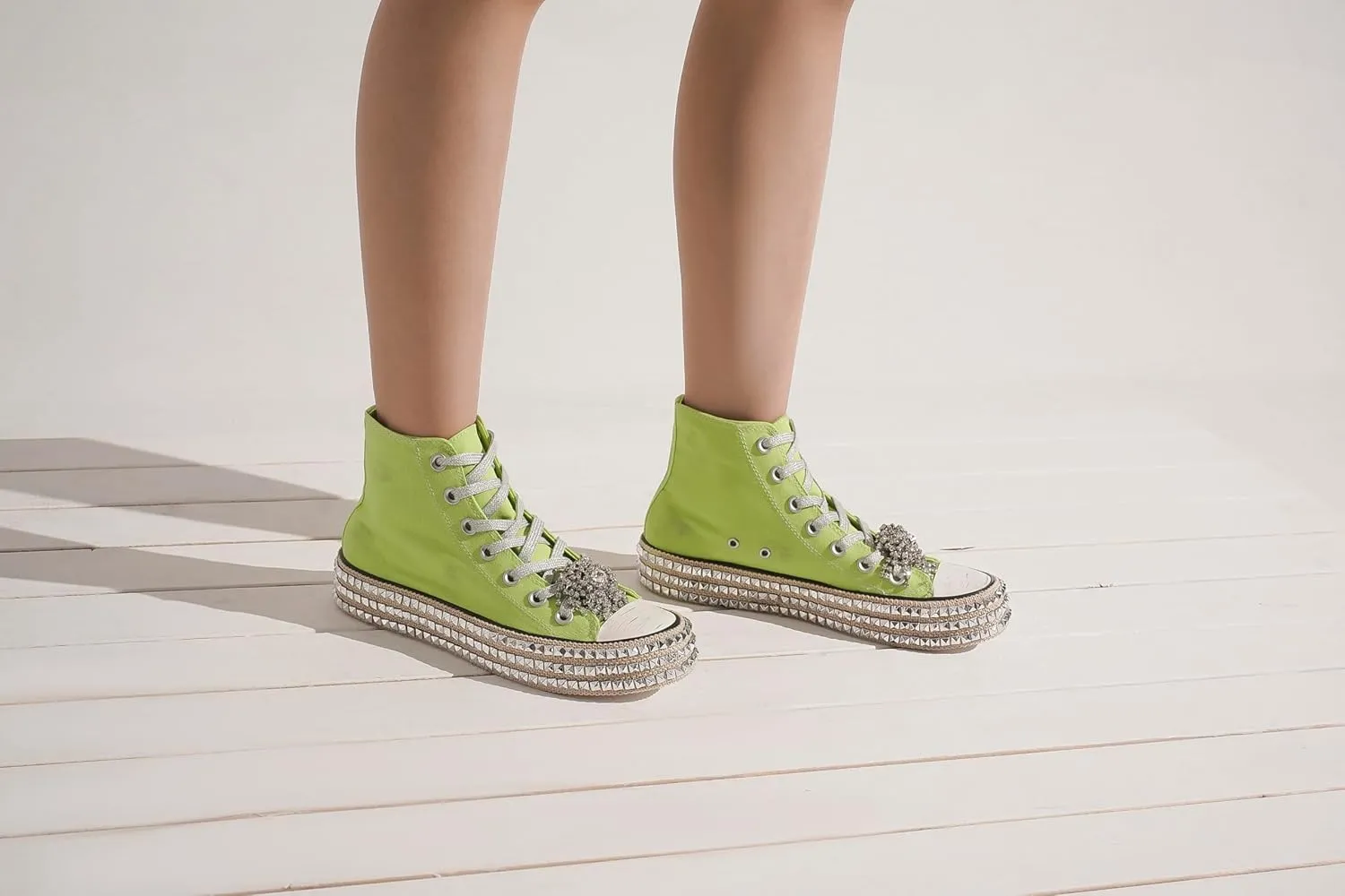 Womens High-Top Canvas Sneakers Studded Rhinestone Side Shoes Lace Up Fashion Shoes Casual Platform Ankle Boots